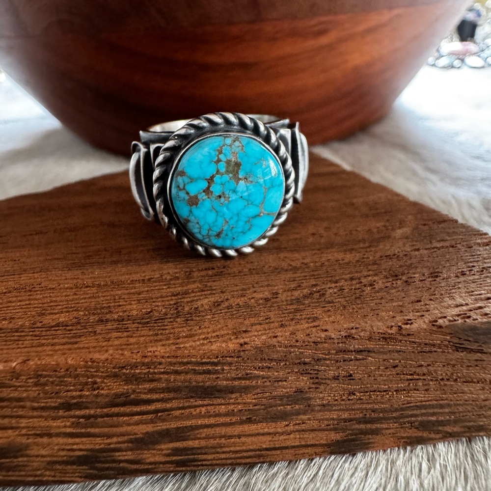 Navajo Artist Alex Sanchez Waterweb Turquoise Ring